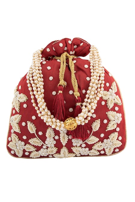 Shop Nazaakat By Samara Singh Maroon Embroidery Floral Potli at Aza Fashions Shop_Nazaakat By Samara Singh_Maroon Embroidery Floral Potli _at_Aza_Fashions