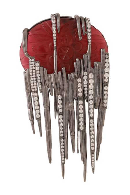 Shop Cosa Nostraa Black Stones Dangler Brooch at Aza Fashions Shop_Cosa Nostraa_Black Stones Dangler Brooch _at_Aza_Fashions