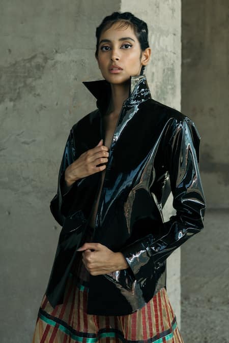 Akhl Structured Patented Leather Shirt 