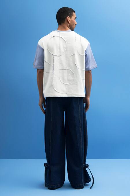 Shop Siddhant Agrawal Blue Denim Tie-up Trousers at Aza Fashions Shop_Siddhant Agrawal_Blue Denim Tie-up Trousers_at_Aza_Fashions