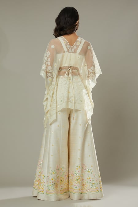 Shop I Am Design Ivory Raw , Organza French Vanilla Embroidered Palazzo Set With Kaftan at Aza Fashions Shop_I Am Design_Ivory Raw , Organza French Vanilla Embroidered Palazzo Set With Kaftan _at_Aza_Fashions