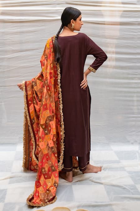 Priyanka Raajiv_Red Silk, Cotton, Tissue, Satin, Brocade, Kanti Patchwork Embroidered Dupatta _Online_at_Aza_Fashions