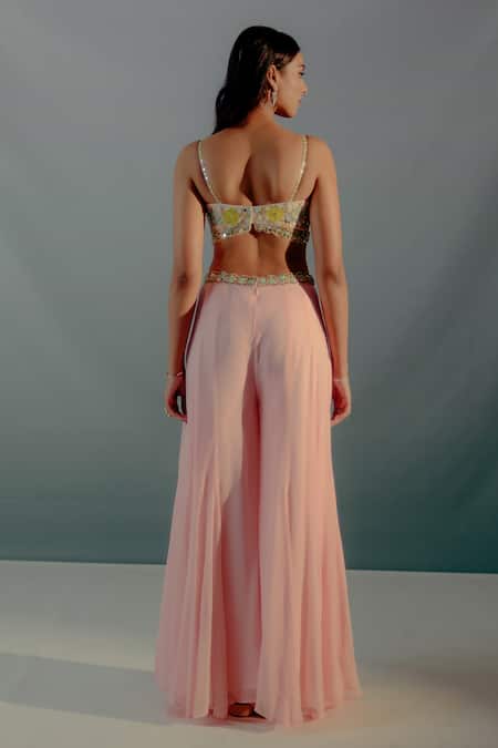 Aaryaa By Kashveen Kohli Blossom Applique Embellished Blouse Palazzo Set 