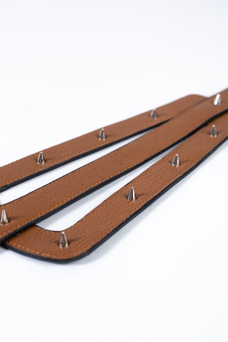 Shop Trov Brown Hex Studded Belt at Aza Fashions Shop_Trov_Brown Hex Studded Belt _at_Aza_Fashions