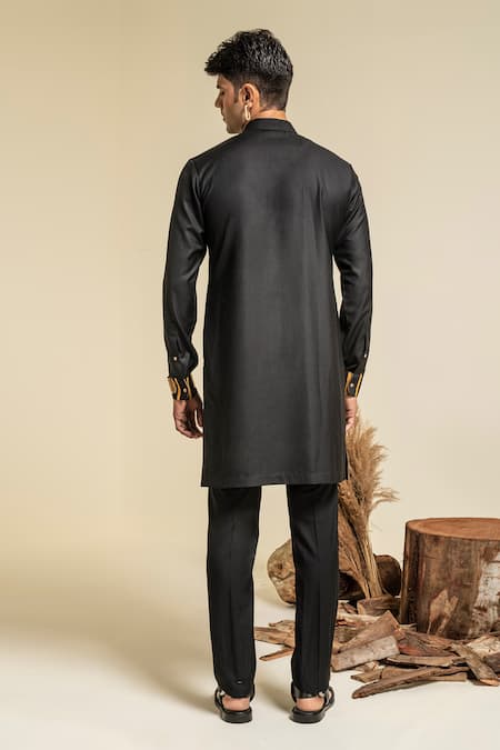 Shop Abkasa Black Terry Rayon Hand Embroidered Beads Kurta And Trouser Set at Aza Fashions Shop_Abkasa_Black Terry Rayon Hand Embroidered Beads Kurta And Trouser Set _at_Aza_Fashions