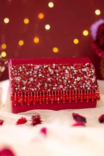Shop House of Vian Red Sequins, Beads, Cut Work Scarlet Embellished Clutch at Aza Fashions Shop_House of Vian_Red Sequins, Beads, Cut Work Scarlet Embellished Clutch _at_Aza_Fashions