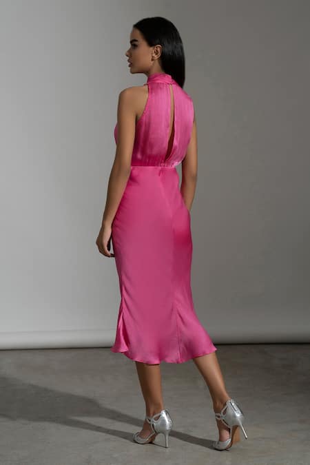 Amrta By Guneet Kondal Pleated Halter Neck Midi Dress 
