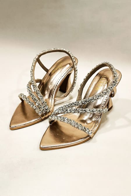 Shop_The Alter_Pink Rhinestones Kiara Pointed Toe Hourglass Heels _at_Aza_Fashions