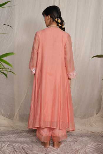 Pants And Pajamas Candy Stick Peach Kurta & Pant - Set of 2 