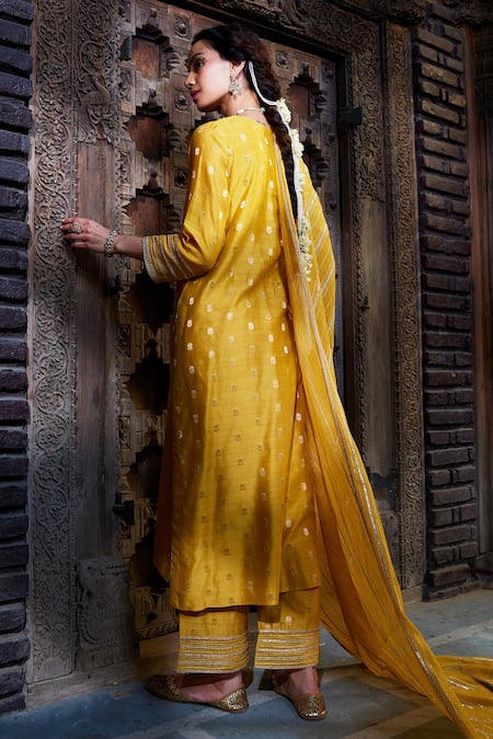 Kritika Dawar Gota Work Yellow Kurta Palazzo Set 