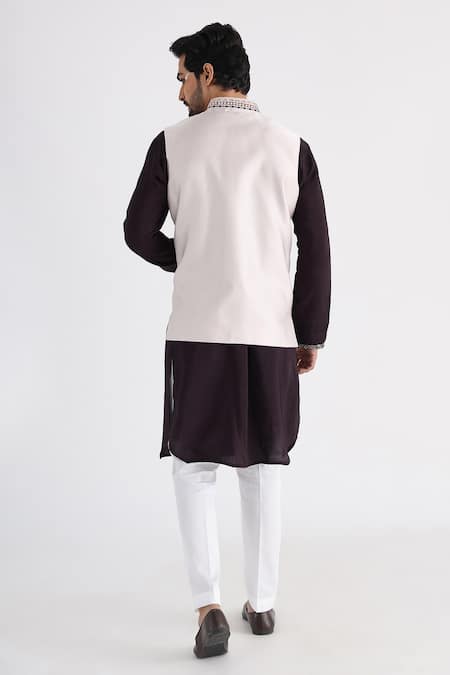 Shop Smriti By Anju Agarwal Off White Linen, Satin, Bamboo, Cotton Zari, Sequins, Hand Bundi And Kurta Set at Aza Fashions Shop_Smriti By Anju Agarwal_Off White Linen, Satin, Bamboo, Cotton Zari, Sequins, Hand Bundi And Kurta Set _at_Aza_Fashions