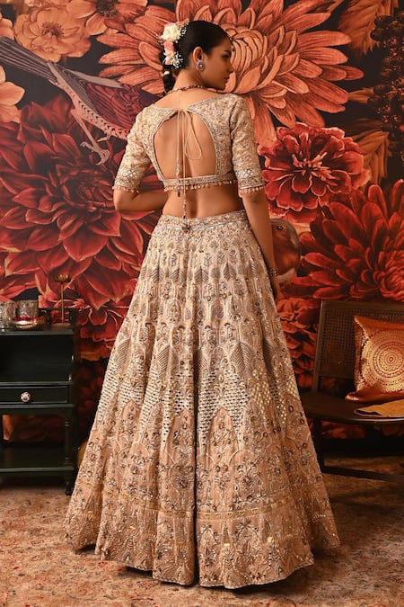 Shop Moledro Pink Brocade, Organza Mirrors, Sequins, Embroidery Kasiya Bridal Lehenga Set at Aza Fashions Shop_Moledro_Pink Brocade, Organza Mirrors, Sequins, Embroidery Kasiya Bridal Lehenga Set _at_Aza_Fashions
