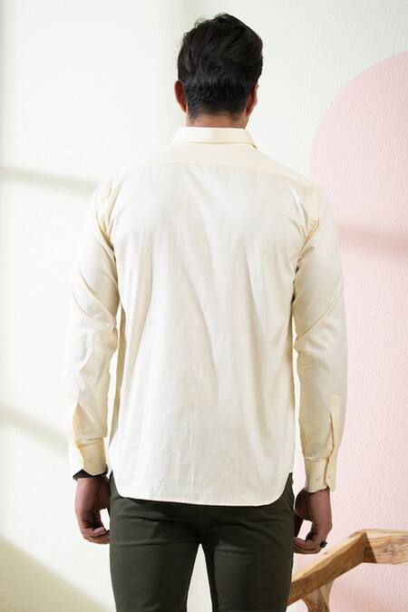 Shop Hilo Design Beige Oxford Embroidery Dot Shirt at Aza Fashions Shop_Hilo Design_Beige Oxford Embroidery Dot Shirt_at_Aza_Fashions