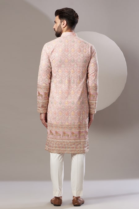 Shop Kasbah Pink Georgette, Cotton Embroidery Thread Kurta Set at Aza Fashions Shop_Kasbah_Pink Georgette, Cotton Embroidery Thread Kurta Set _at_Aza_Fashions