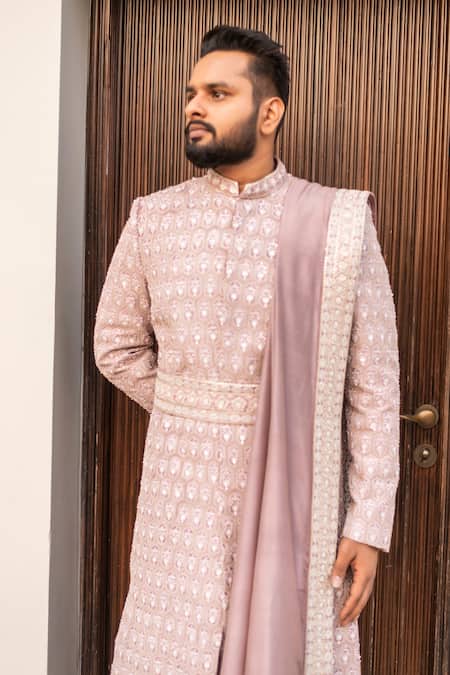 Decemberbyvivek Flower Motif Embroidered Sherwani Set 