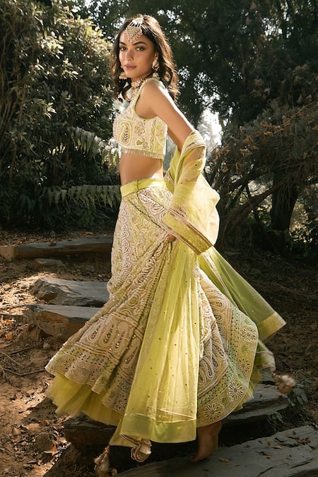 House of Exotique Embroidered Crystal Embellished Bridal Lehenga Set 