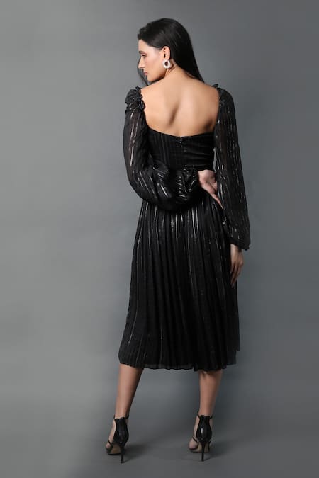 Swatee Singh Stripe Pattern Balloon Sleeve Dress 