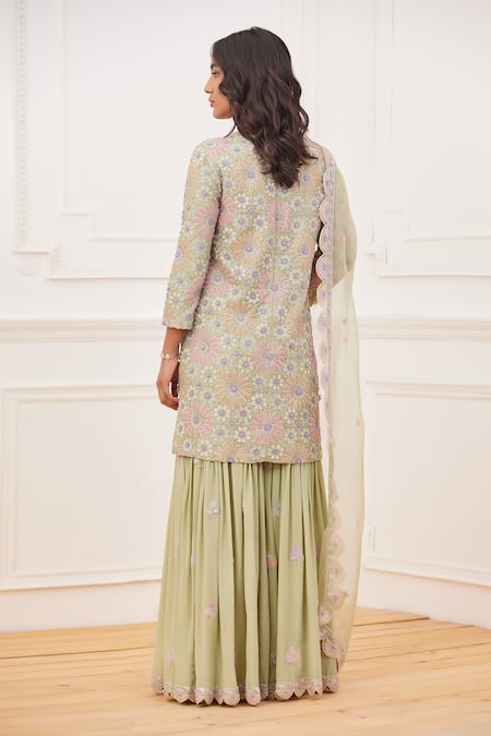 Rahul Mishra Floral Embroidered Kurta Gharara Set 