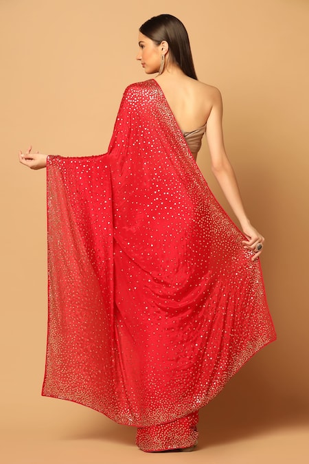 Two Sisters By Gyans Swarovski & Sequin Embroidered Saree With Unstitched Blouse Fabric 