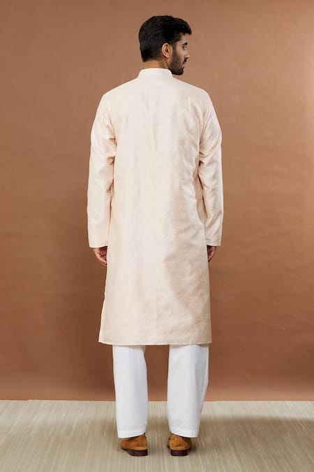 Shop Aham-Vayam Pink Silk, Cotton Embroidery Gulistaan Kurta Pyjama Set at Aza Fashions Shop_Aham-Vayam_Pink Silk, Cotton Embroidery Gulistaan Kurta Pyjama Set _at_Aza_Fashions