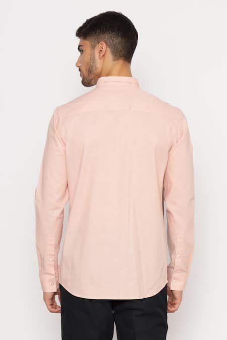 Shop Lacquer Embassy Pink Cotton Embroidery Floral Motif Button Down Shirt at Aza Fashions Shop_Lacquer Embassy_Pink Cotton Embroidery Floral Motif Button Down Shirt _at_Aza_Fashions