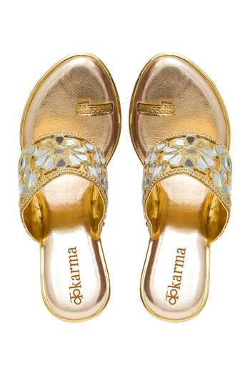 Shop Kkarma Accessories Gold Embroidery Gaurvi Platform Wedges at Aza Fashions Shop_Kkarma Accessories_Gold Embroidery Gaurvi Platform Wedges_at_Aza_Fashions