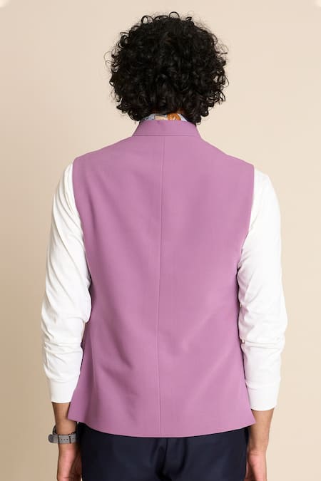 Shop Gargee Designers Purple Polyester, Viscose Zip Front Lavender Jacket at Aza Fashions Shop_Gargee Designers_Purple Polyester, Viscose Zip Front Lavender Jacket _at_Aza_Fashions