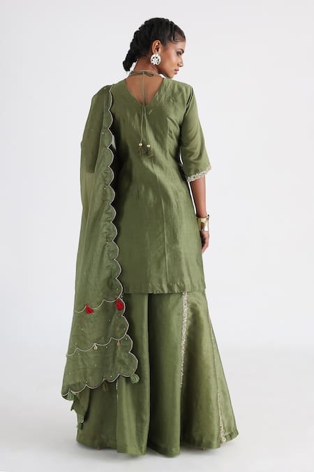 Smriti By Anju Agarwal Embroidered Floral Jaal Kurta Sharara Set 
