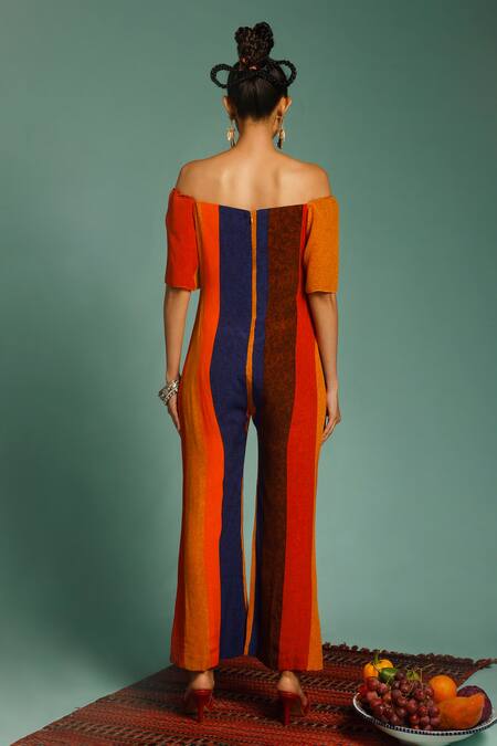 Label Shristi Chetani Striped Off-Shoulder Jumpsuit 