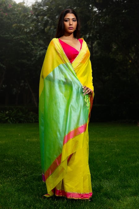 Mint N Oranges Pure Chanderi Saree 