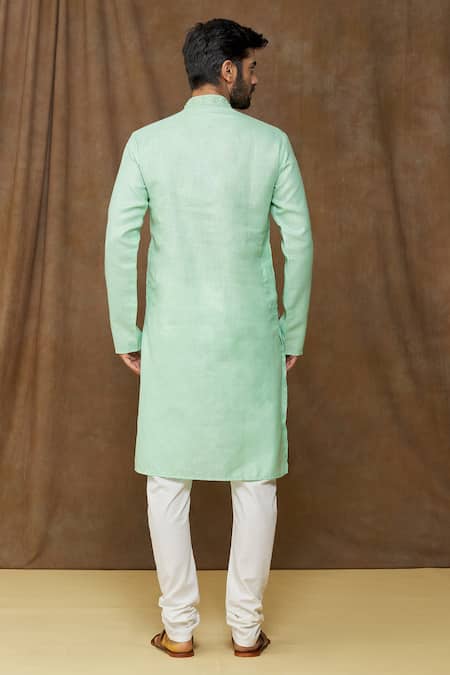 Shop Arihant Rai Sinha Green Linen, Cotton Embroidery Pastel Kurta at Aza Fashions Shop_Arihant Rai Sinha_Green Linen, Cotton Embroidery Pastel Kurta _at_Aza_Fashions