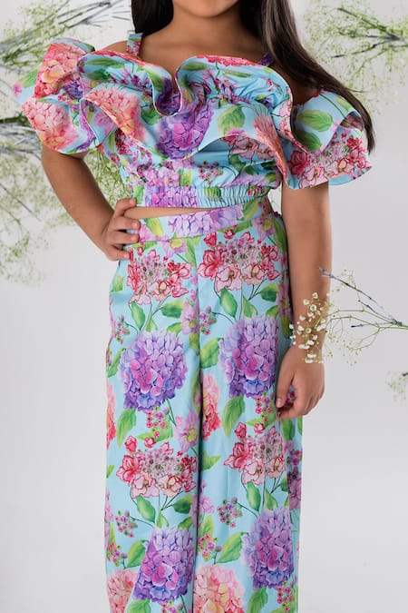Lil Angels Floral Print Ruffle Layered Top & Pant Set 