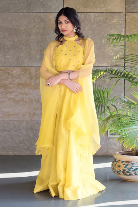 Cupid Cotton Organza Embroidered Cape Lehenga Set 
