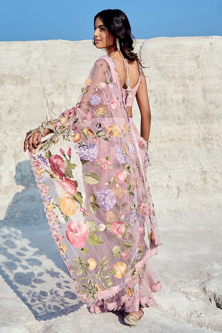 Shop Nikita Vishakha Lilac Net, Georgette Pearls, Zari Scoop Neck Tiered Embroidered Lehenga Saree at Aza Fashions Shop_Nikita Vishakha_Lilac Net, Georgette Pearls, Zari Scoop Neck Tiered Embroidered Lehenga Saree _at_Aza_Fashions