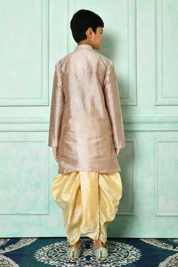Shop Petite Pomme Brown Silk Solid Kurta And Dhoti Pant Set at Aza Fashions Shop_Petite Pomme_Brown Silk Solid Kurta And Dhoti Pant Set _at_Aza_Fashions