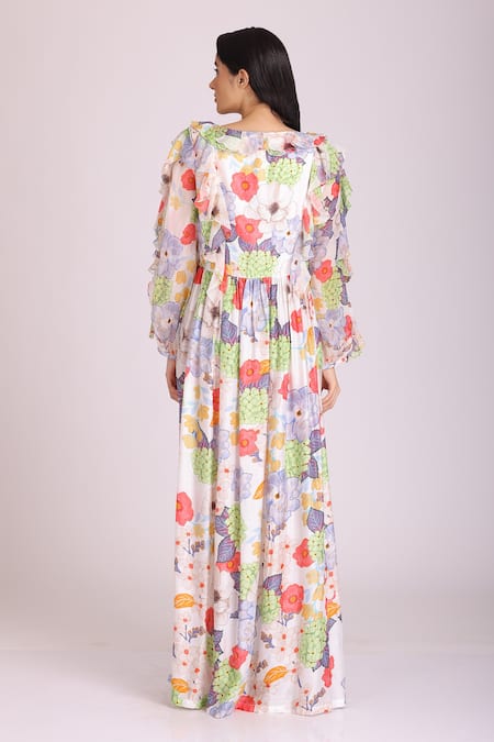 Alpona Designs By Soham Acharya Printed Boat Neck Gown 