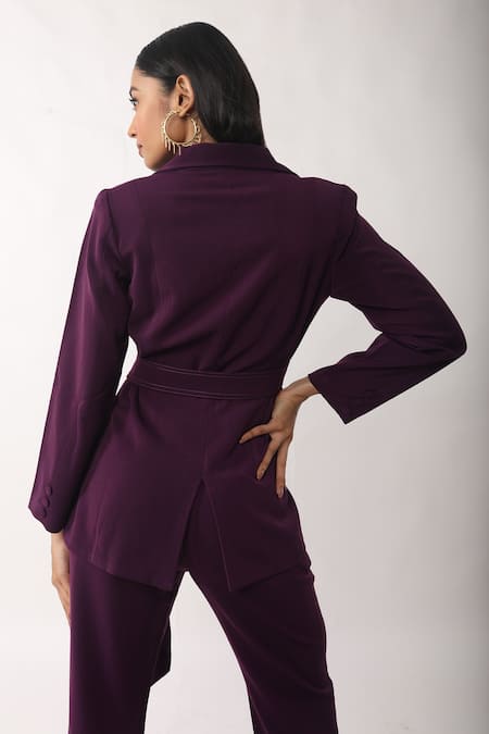 Shop_Veera Wear_Purple Collared Crepe Shirt And Pant Set _at_Aza_Fashions