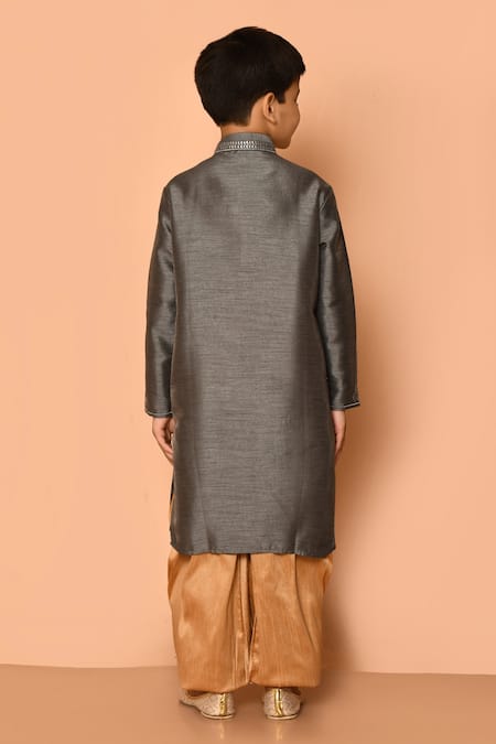 Shop Petite Pomme Grey Silk Embroidery Botanic Pattern Kurta And Patiala Pant Set at Aza Fashions Shop_Petite Pomme_Grey Silk Embroidery Botanic Pattern Kurta And Patiala Pant Set _at_Aza_Fashions