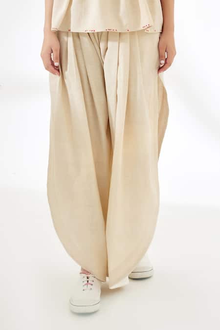 Shop_Nikasha_Cream Handwoven Cotton Pleated Pant _at_Aza_Fashions