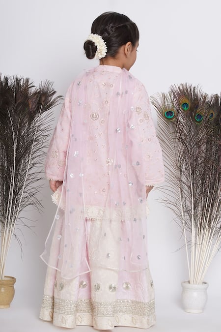 Little Bansi Embroidered Floral Kurta Lehenga Set 