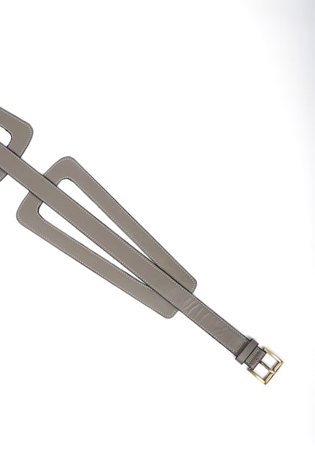 Shop Trov Grey Hex Cutout Leather Belt at Aza Fashions Shop_Trov_Grey Hex Cutout Leather Belt _at_Aza_Fashions