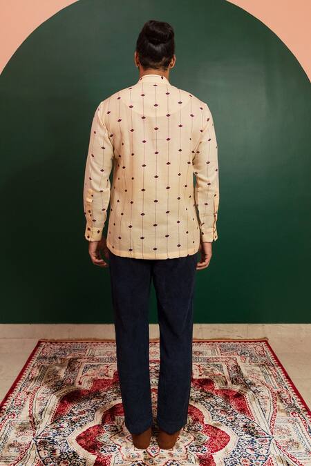 Shop_Artless_Off White Tosha Wool Stripe Candies And Patterns Shirt_at_Aza_Fashions