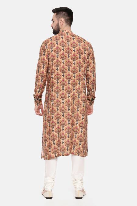 Shop Mayank Modi - Men Beige Muslin Quatrefoil Mandala Print Kurta Set at Aza Fashions Shop_Mayank Modi - Men_Beige Muslin Quatrefoil Mandala Print Kurta Set _at_Aza_Fashions