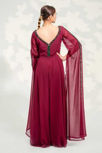Tamaraa By Tahani Hand Embroidered Crystal Jumpsuit 
