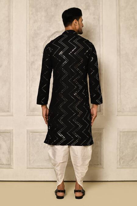 Shop Naintara Bajaj Black Kurta Georgette Embroidered Chevron And Patiala Set at Aza Fashions Shop_Naintara Bajaj_Black Kurta Georgette Embroidered Chevron And Patiala Set _at_Aza_Fashions