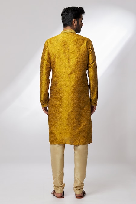 Arihant Rai Sinha Gold Jacquard, Silk, Chanderi Mirrors, Brocade Botanical Pattern Woven Kurta Set Online at Aza Fashions Arihant Rai Sinha_Gold Jacquard, Silk, Chanderi Mirrors, Brocade Botanical Pattern Woven Kurta Set _Online_at_Aza_Fashions