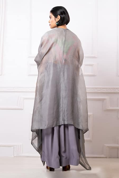 Shop Megha Garg Grey Pure Crepe Embellished Sequin Top Round Neck Pant Set at Aza Fashions Shop_Megha Garg_Grey Pure Crepe Embellished Sequin Top Round Neck Pant Set _at_Aza_Fashions