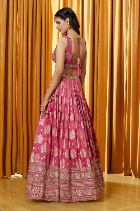 Shop Alaya Advani Red Patterned Lehenga Set With Embellished Blouse at Aza Fashions Shop_Alaya Advani_Red Patterned Lehenga Set With Embellished Blouse_at_Aza_Fashions