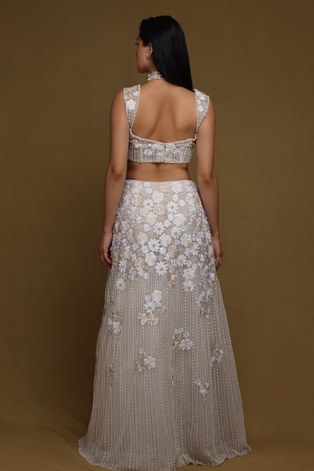 Shop Shriya Som Ivory Tulle Sequins Floral Embroidered Lehenga Set at Aza Fashions Shop_Shriya Som_Ivory Tulle Sequins Floral Embroidered Lehenga Set _at_Aza_Fashions