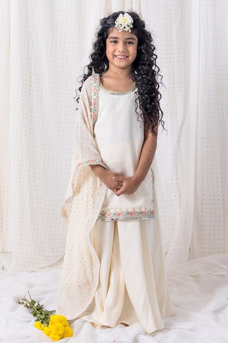 Chotibuti Embroidered Neckline Kurta Sharara Set 